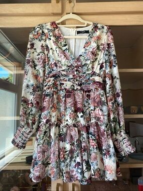 Floral V-Neck Long Sleeve Mini Dress - O.P.T.